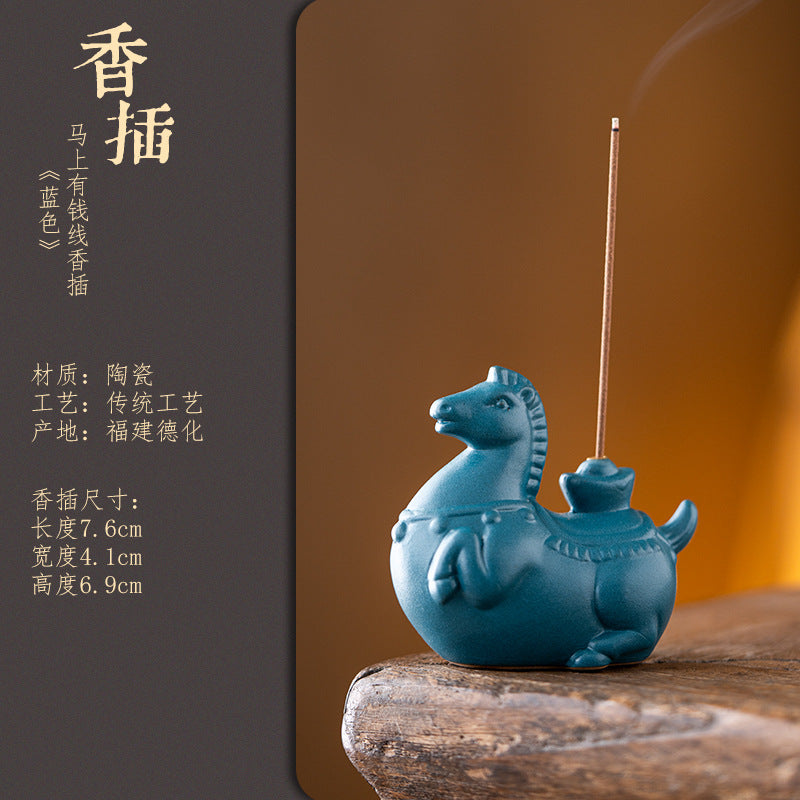 Zensoullab Tangma Celadon Line Incense Holder Ceramic Immediately Rich Creative Tea Table Decoration Vertical Incense Holder Gift Incense Holder Incense Ceremony