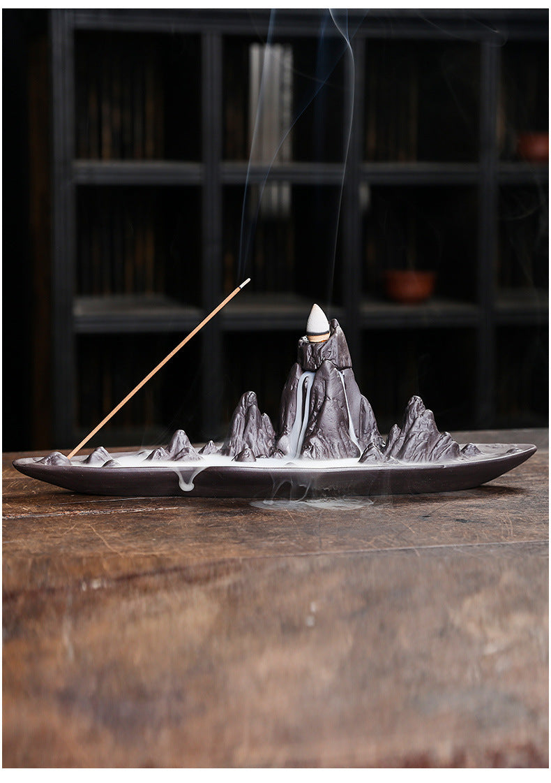 zensoullab Purple Clay Sandalwood Incense Burner Incense Holder Incense Stick Backflow Incense Burner Creative Mountain Water Backflow Incense Burner Home Decor