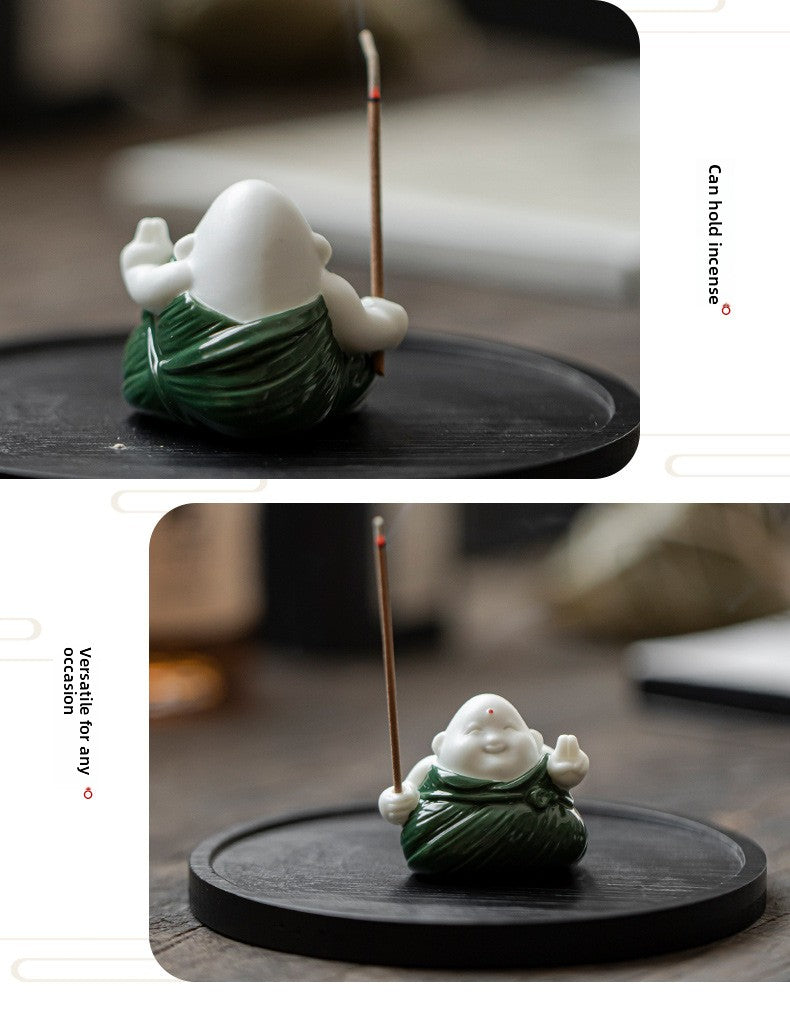 zensoullab Creative Cute Little Zongzi Ceramic Aromatherapy Burner Ornament Home Dragon Boat Festival Gift Sandalwood Incense Holder