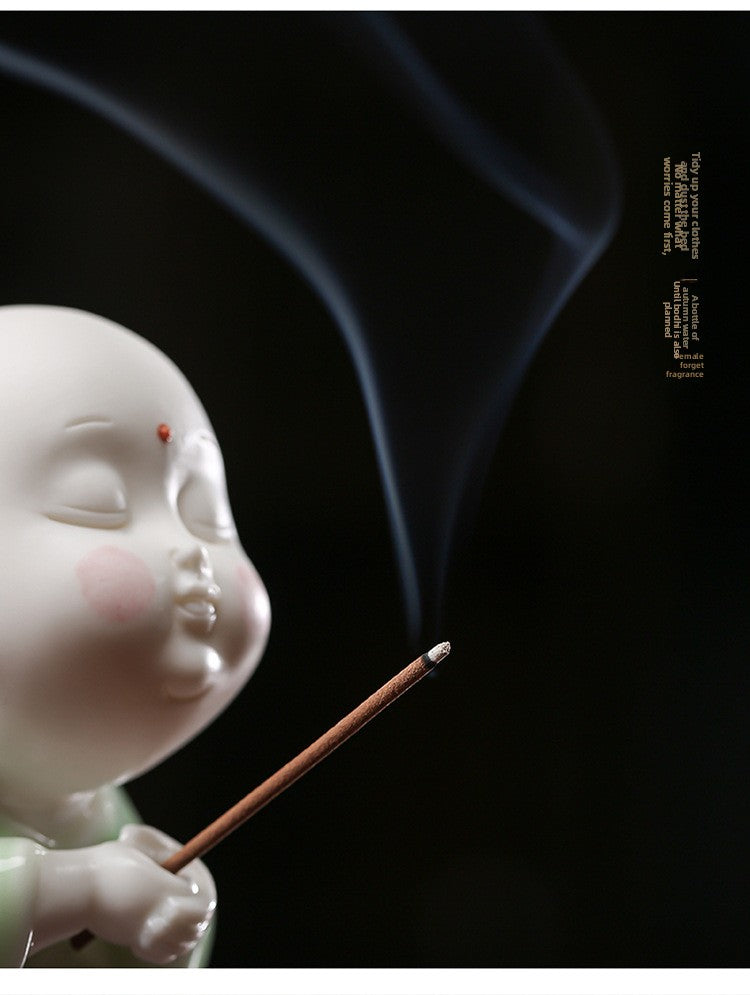 Zensoullab Creative Ceramic Ornaments Cute Little Monk Incense Burner Home Worship Incense Holder Incense Burner Incense Holder Indoor Sandalwood Holder