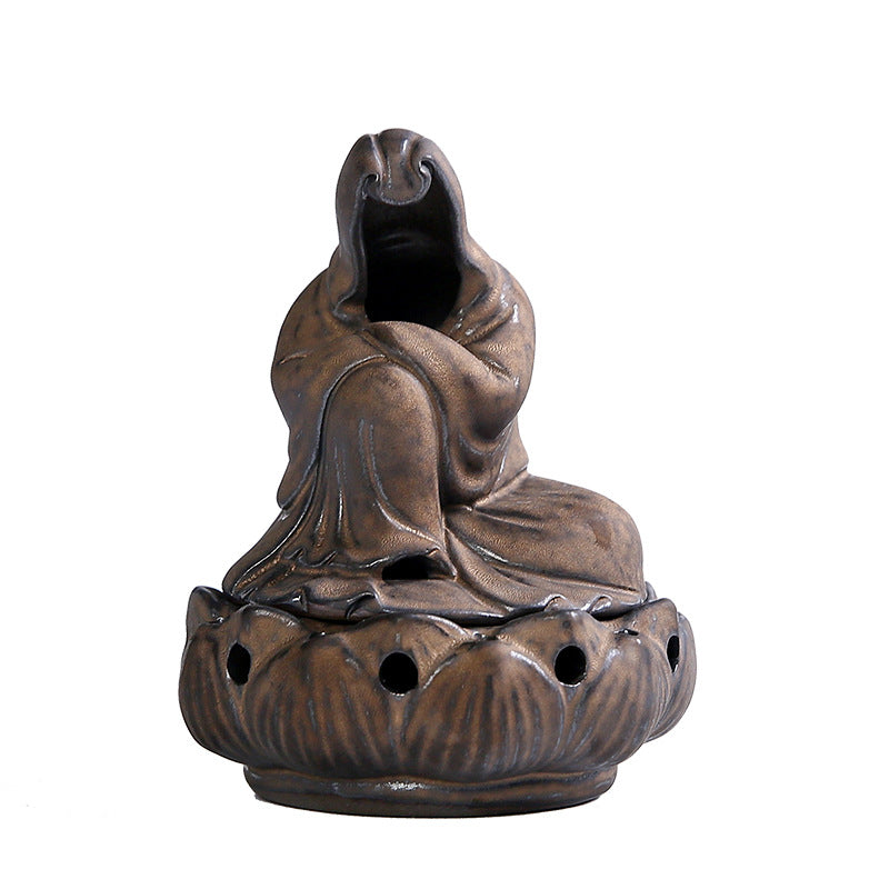 zensoullab Ceramic Zen Unfettered Buddha Incense Burner Home Indoor Antique Creative Coil Incense Burner Sandalwood Agarwood Craft Ornament