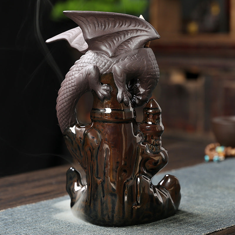 Ceramic Sandalwood Backflow Incense Burner Home Decor Creative European Style Pterosaur Waterfall Backflow Incense Burner