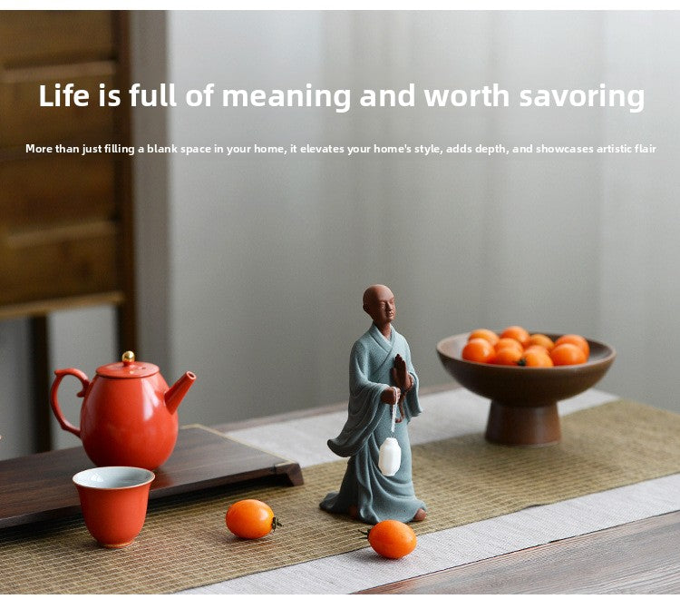 zensoullab Purple Clay Zen Buddhist Little Monk Figurine Creative Ceramic Character Home Living Room Tea Room Tea Pet Desktop Decoration