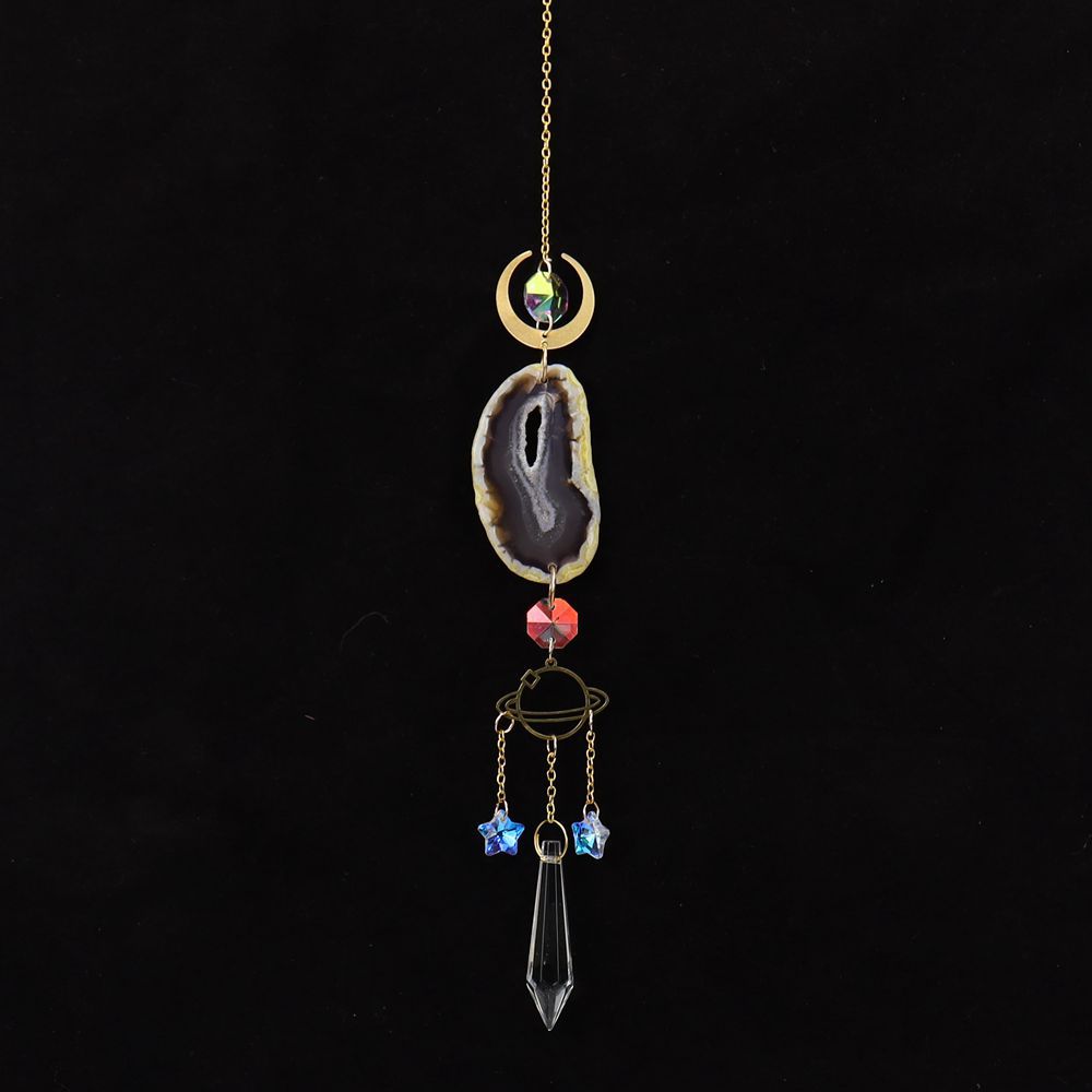 zensoullab Natural Crystal Agate Slice Hollow Moon Sun Catcher Light Gathering Ornament Hanging Prism Garden Pendant