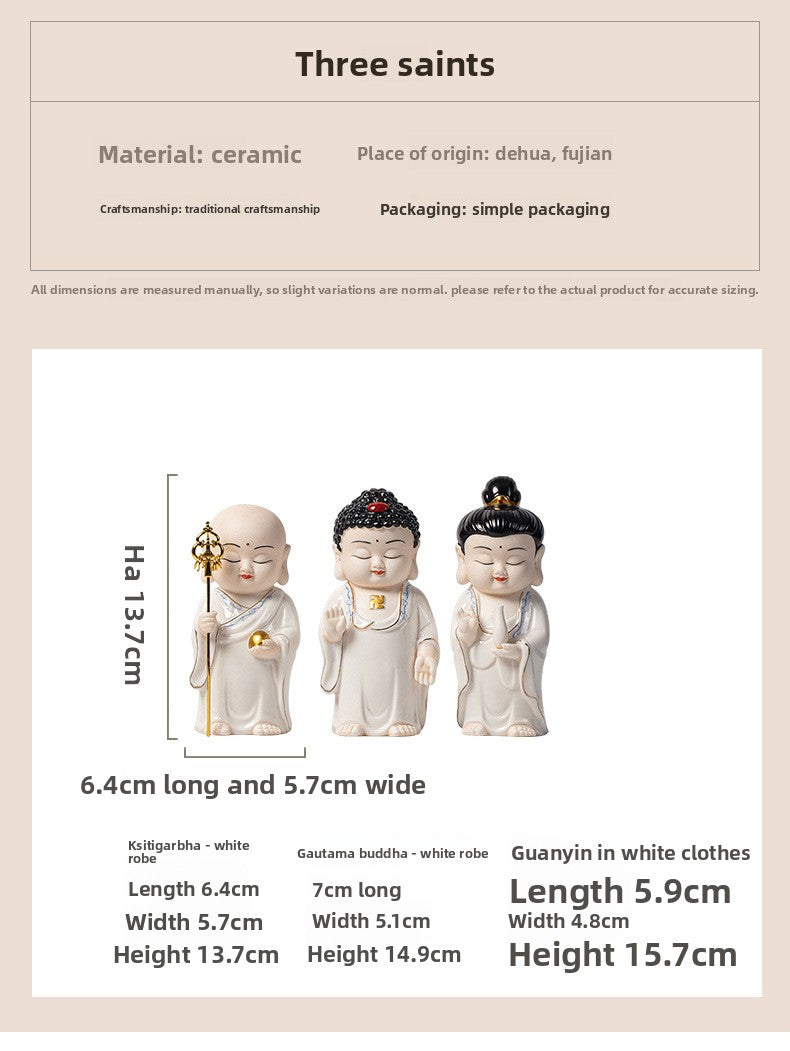 zensoullab Chinese Ceramic Three Saints Shakyamuni Guanyin Ksitigarbha Desktop Ornaments Creative Living Room Small Ornaments Home Decorations