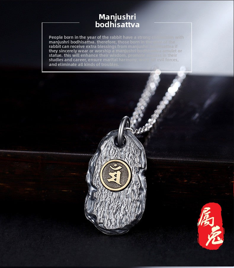 zensoullab Zodiac Buddha Eight Guardian Deities Pendant for Men and Women Twelve Zodiac Signs National Trend Ethnic Style Retro Imitation Thai Silver Vintage Necklace