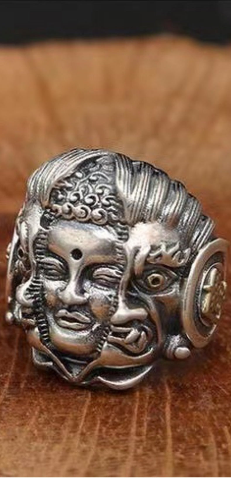 Zensoullab Men's Domineering Buddha Magic a Flash of Thought Buddha Magic Open Ring Vintage Thai Silver Niche Punk Ring