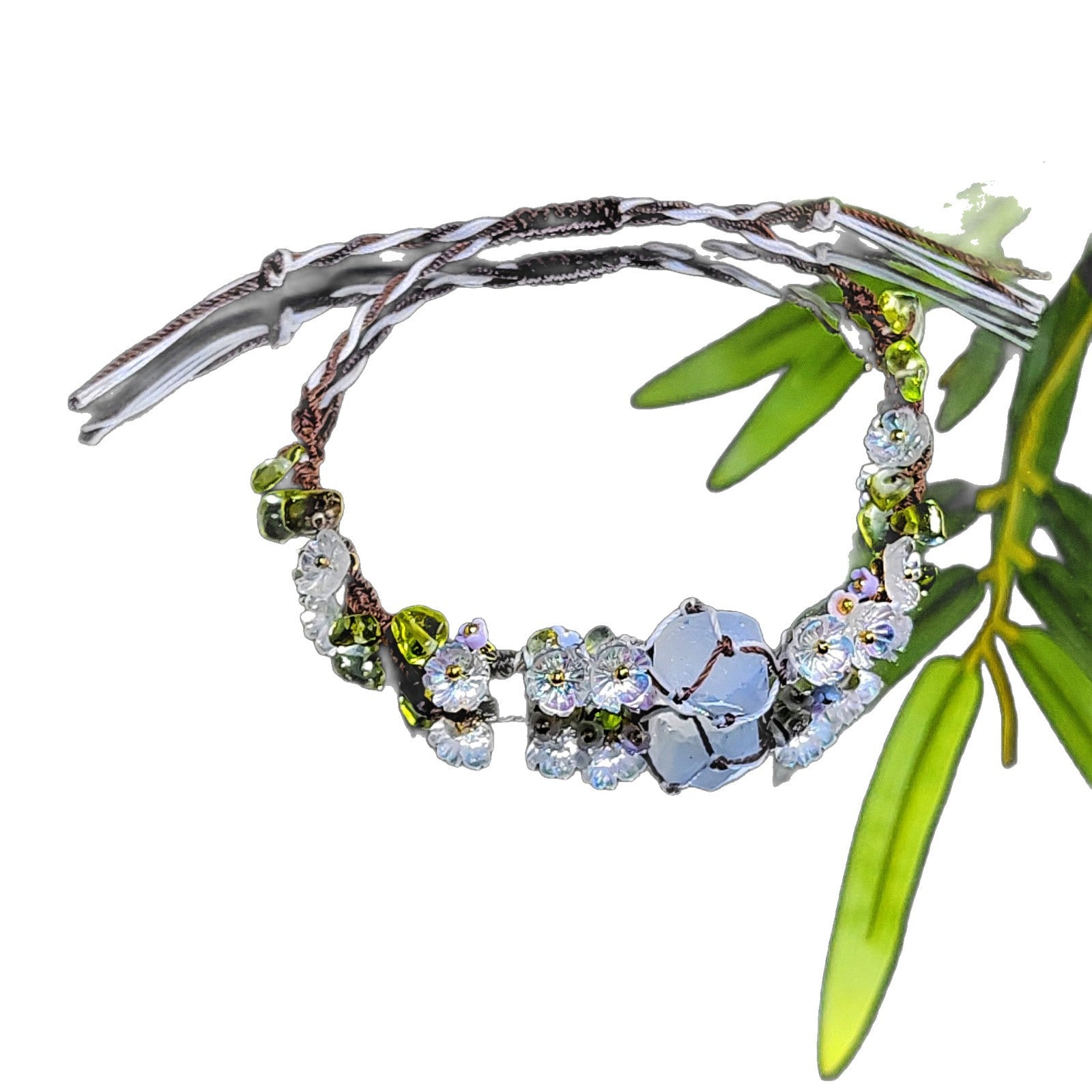 zensoullab Springtime Flower Natural White Crystal Heavy Craft Crushed Stone Braided Bracelet Hot Sale Gift for Best Friend or Classmate