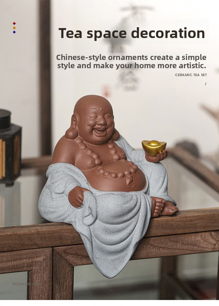 zensoullab Zen Wealth-Attracting Ceramic Maitreya Buddha Figurine Laughing Buddha New Chinese Style Living Room Entrance Hall Curio Shelf Office Tea Room Decoration