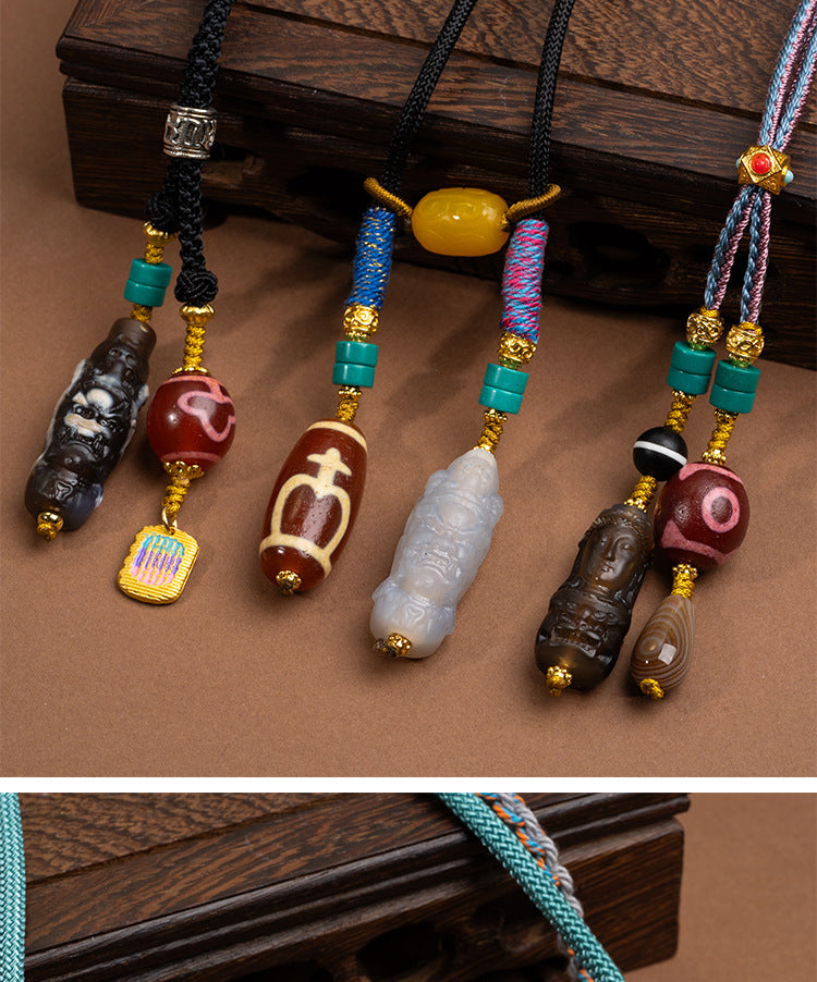 Zensoullab Natural Tibetan Lotus Master Three-Eye Multi-Totem Tibet Beads Necklace Agate Pendant Men's and Women's Woven Necklace in Stock