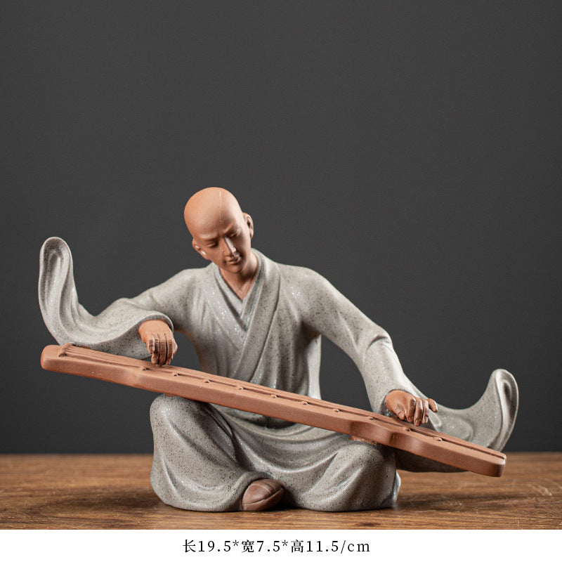 zensoullab Zen Style Chinese Living Room Purple Clay Little Monk Creative Ornament Ceramic Figure Study Entrance Hall Display Shelf Fish Tank Decoration