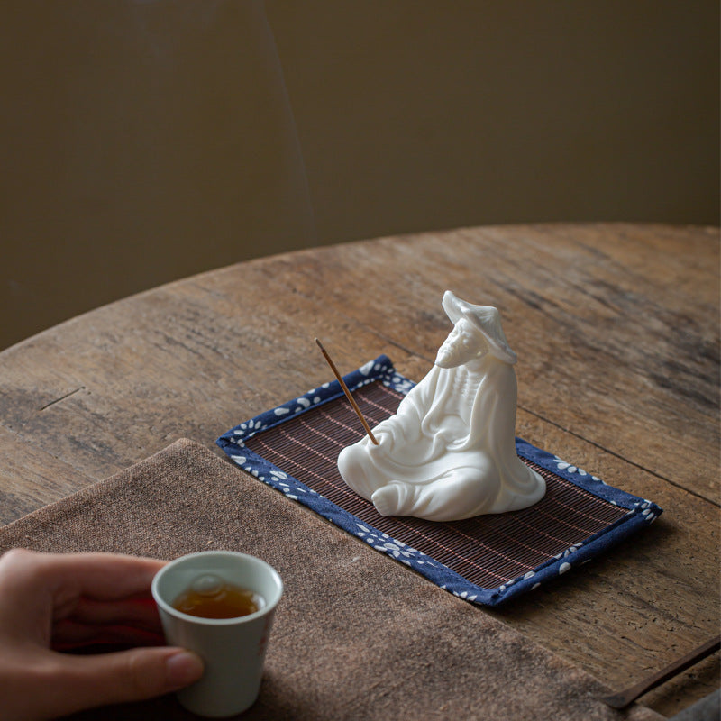 zensoullab Creative Jiang Taigong Fishing Old Man Ceramic Incense Burner Ornament Tea Pet Decoration Living Room Home Sandalwood Incense Holder Incense Ceremony