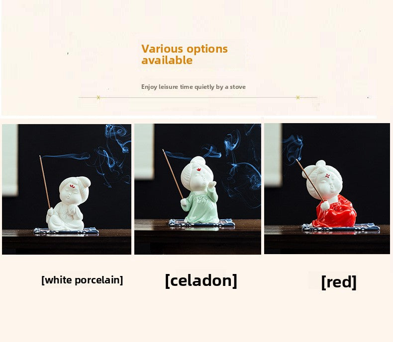 zensoullab Chinese Style Ceramic Lady Incense Holder Incense Stand Incense Burner Incense Stick Sandalwood Home Aromatherapy Burner Creative Home Decor Ornament