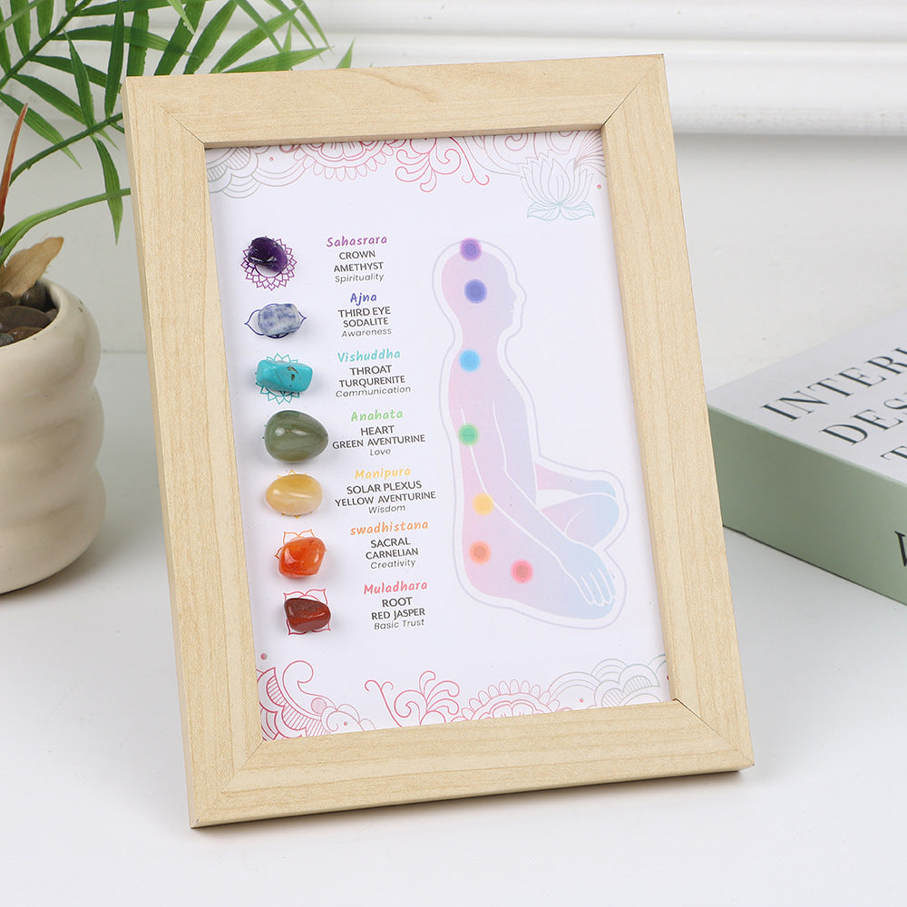zensoullab Meditation Natural Raw Stone Specimen Frame Ornament Natural Crystal Mineral Colorful Seven-Color Stone Picture Frame Display Stand