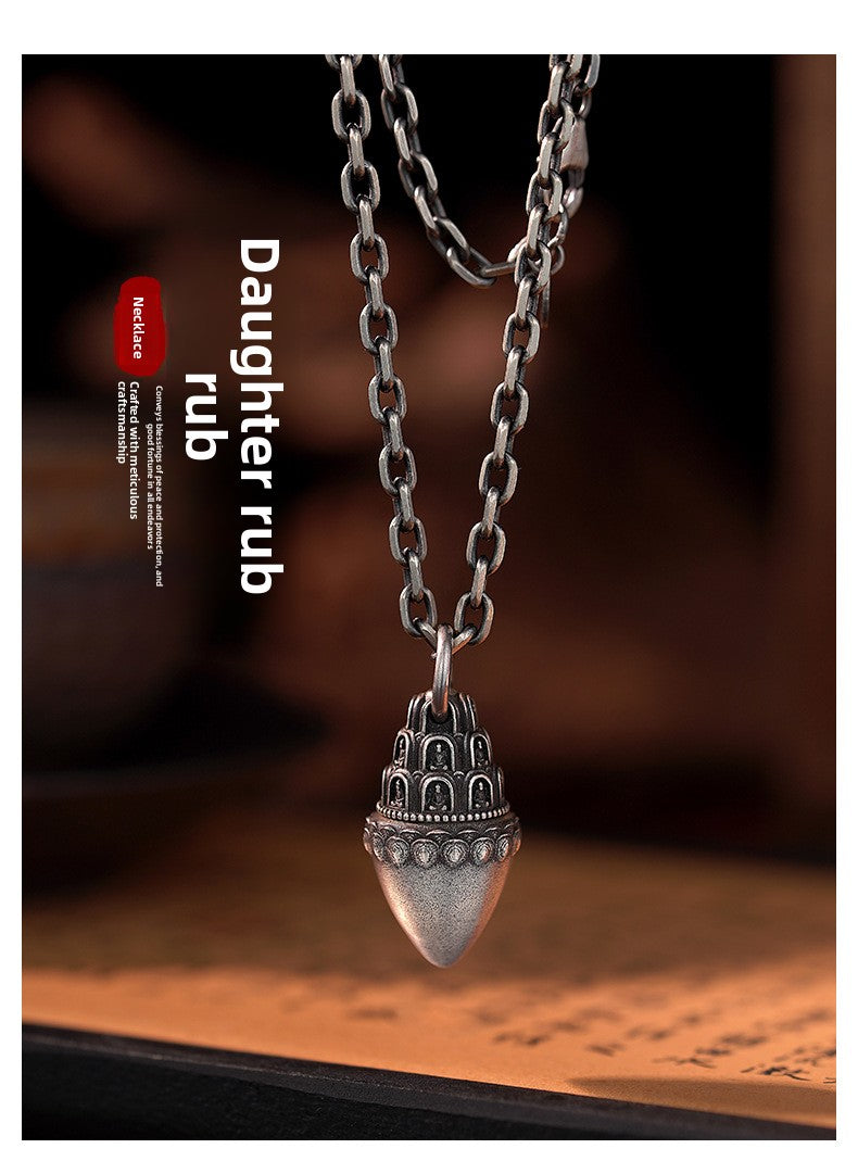 zensoullab Buddha Pagoda Pendant Thai Silver Unisex Tibetan Chinese Style Retro Hanging Pendant Tibetan Style Protective Buddha Pendant