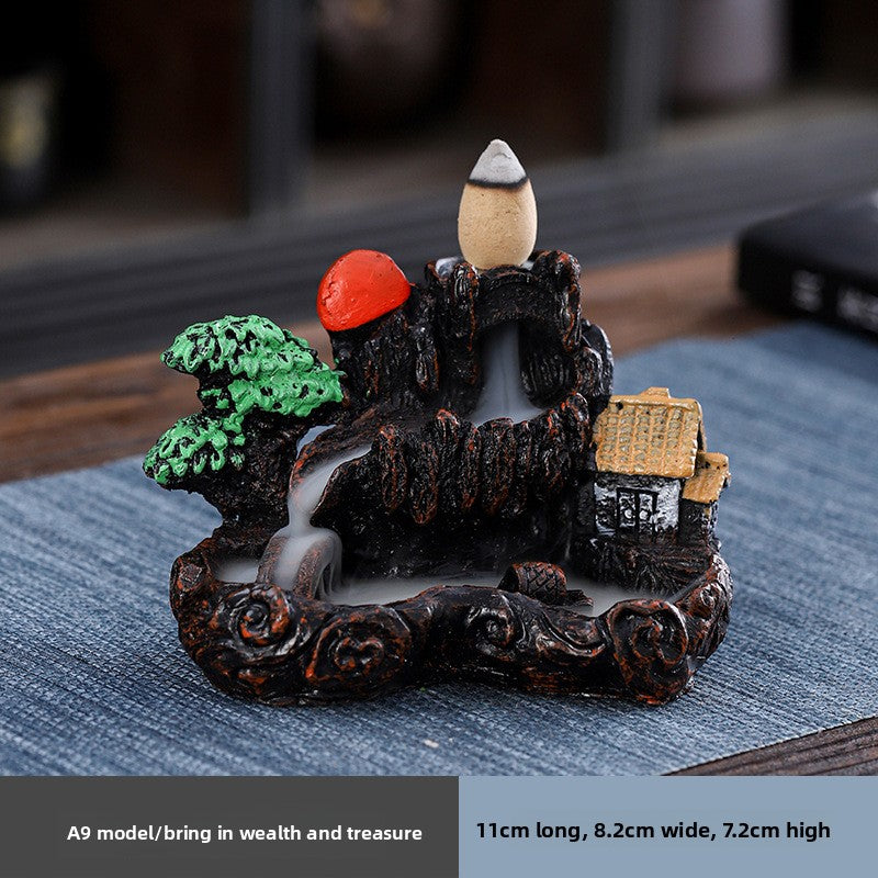 zensoullab Large Creative Resin Small Backflow Incense Burner Mountain Water Flow Sandalwood Agarwood Incense Burner Indoor Home Decoration