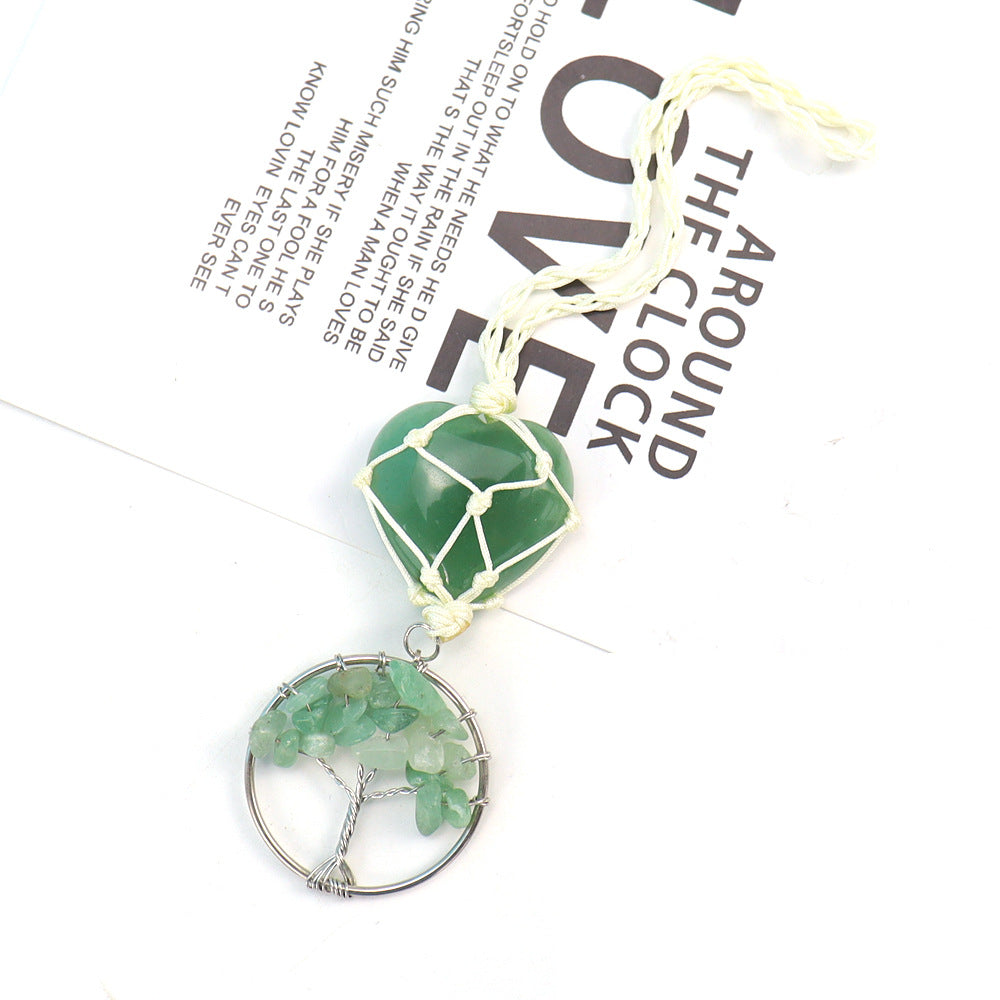 zensoullab Natural Crystal Heart-shaped Woven Net Bag Tree of Life Pendant Car Hanging Bag Accessories