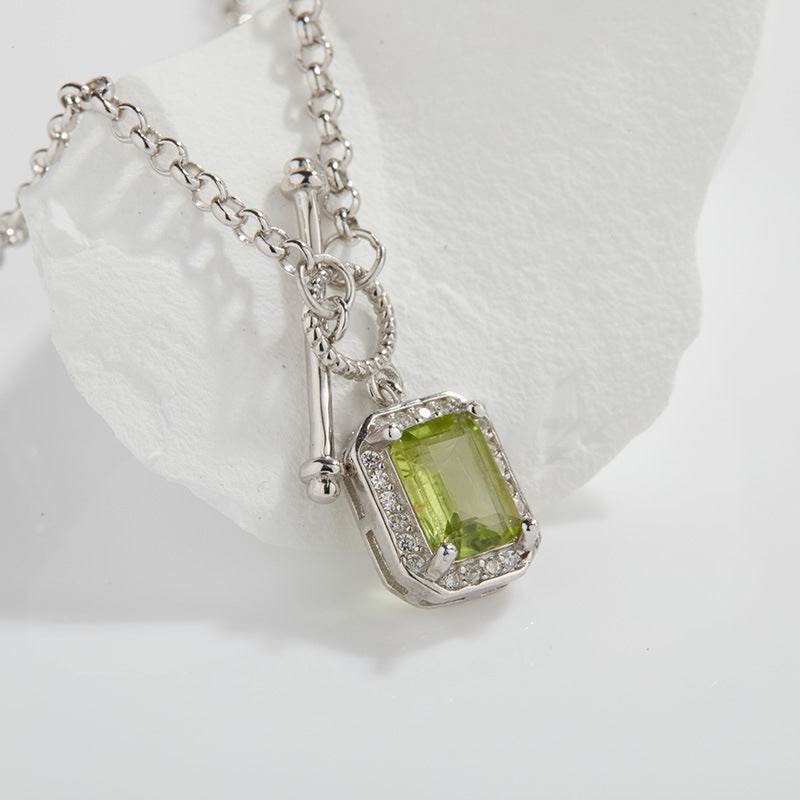 zensoullab S925 Inlaid Tassel Gemstone Series Necklace for Women Natural Black Spinel Peridot Collarbone Chain Jewelry