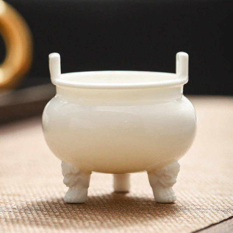 zensoullab Chinese Style Mini Ceramic Incense Burner Tea Room Home Worship Three-legged Incense Burner Portable Incense Holder Incense Ceremony Zen Small Ornament