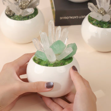 zensoullab Natural Crystal Raw Stone Mineral Potted Plant Artificial Crystal Column Fluorite Ornament Creative Desktop Aroma Stone Hot Sale