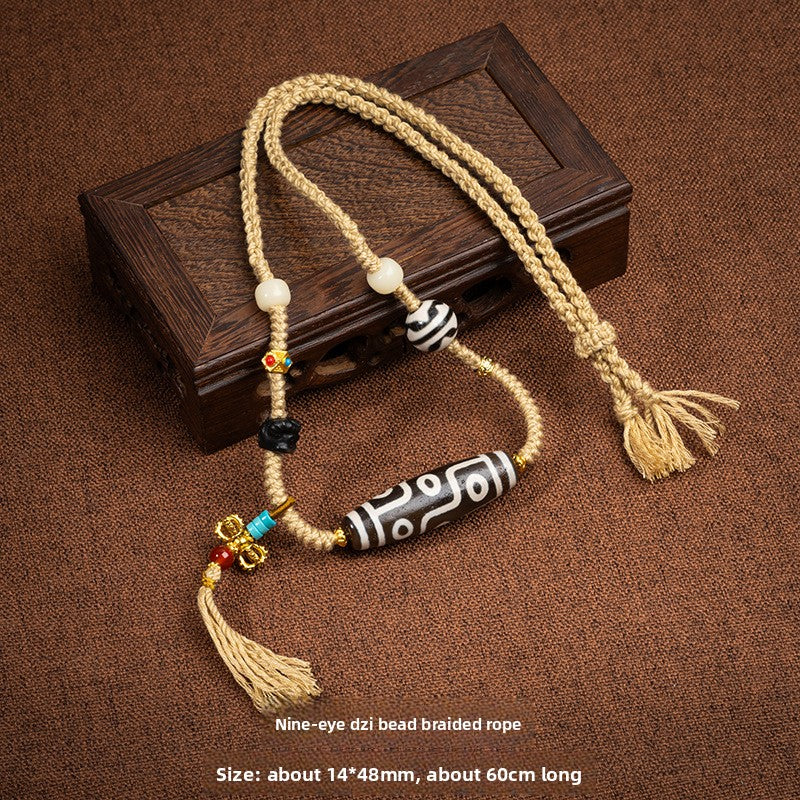 Zensoullab Natural Tibetan Lotus Master Three-Eye Multi-Totem Tibet Beads Necklace Agate Pendant Men's and Women's Woven Necklace in Stock