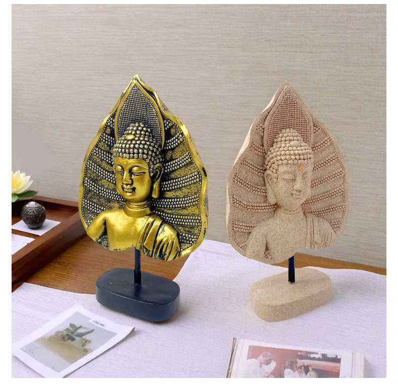 zensoullab New Chinese Style Buddha Statue Ornament Resin Painted Gold-Plated Small Buddha Statue Retro Zen Buddha Head Home Tea Room Decoration