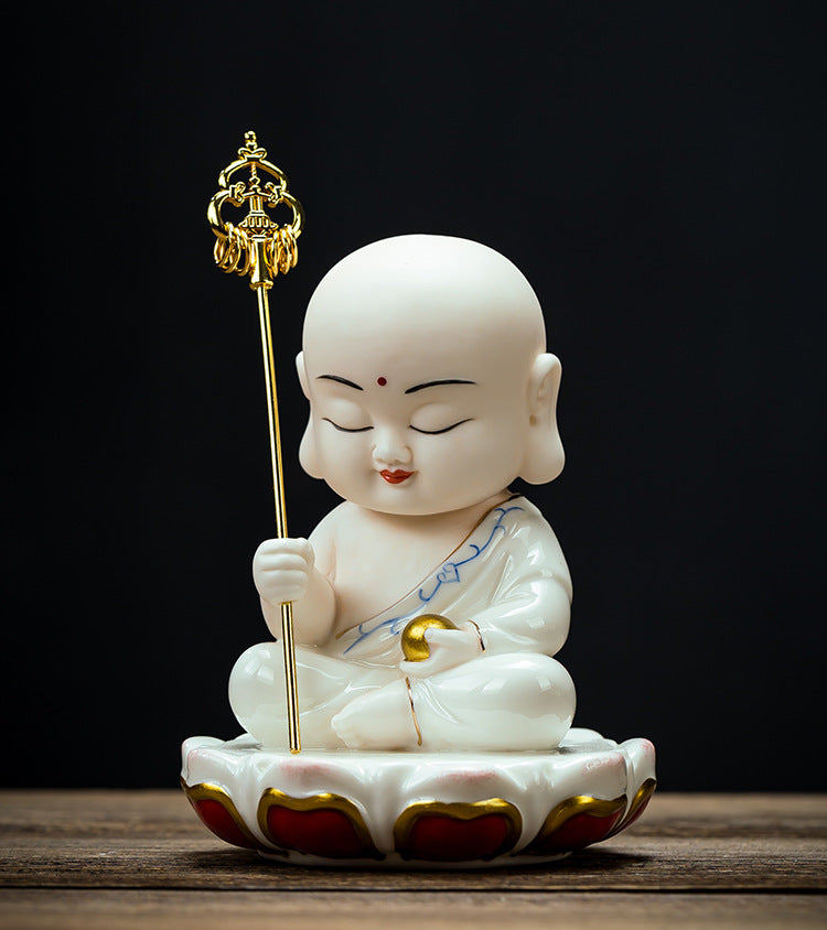 zensoullab Ceramic Small Ornaments Sitting Lotus Western Three Saints Statue Amitabha Buddha Guanyin Mahasthamaprapta Bodhisattva Buddha Statue Living Room Home Use