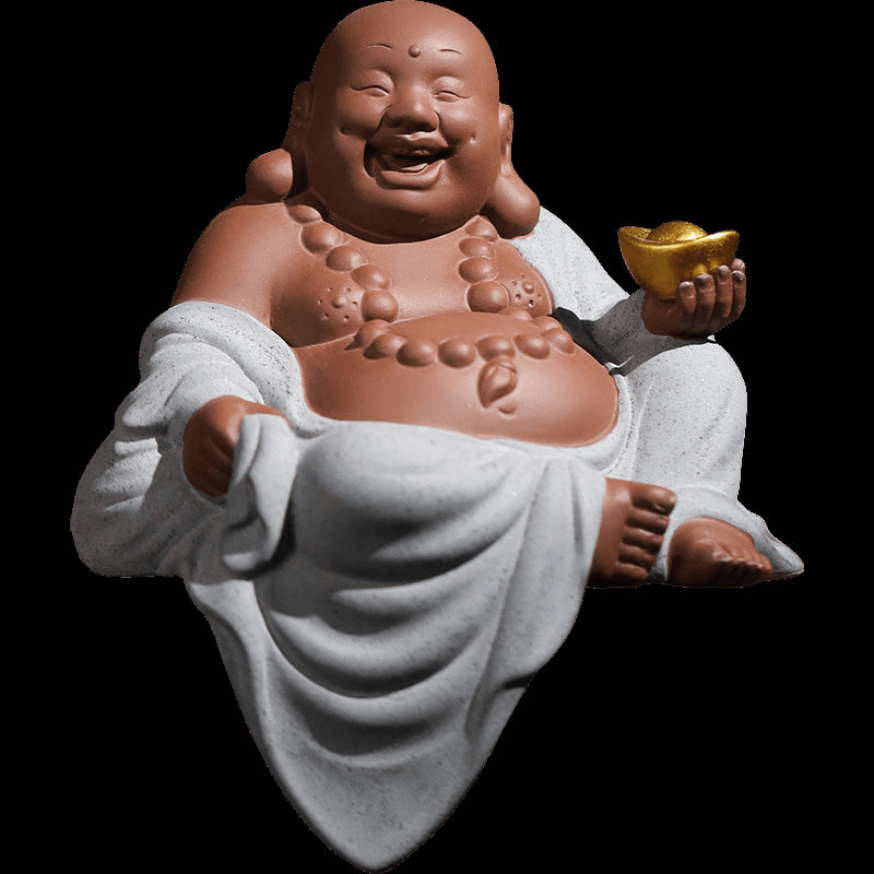 zensoullab Zen Wealth-Attracting Ceramic Maitreya Buddha Figurine Laughing Buddha New Chinese Style Living Room Entrance Hall Curio Shelf Office Tea Room Decoration