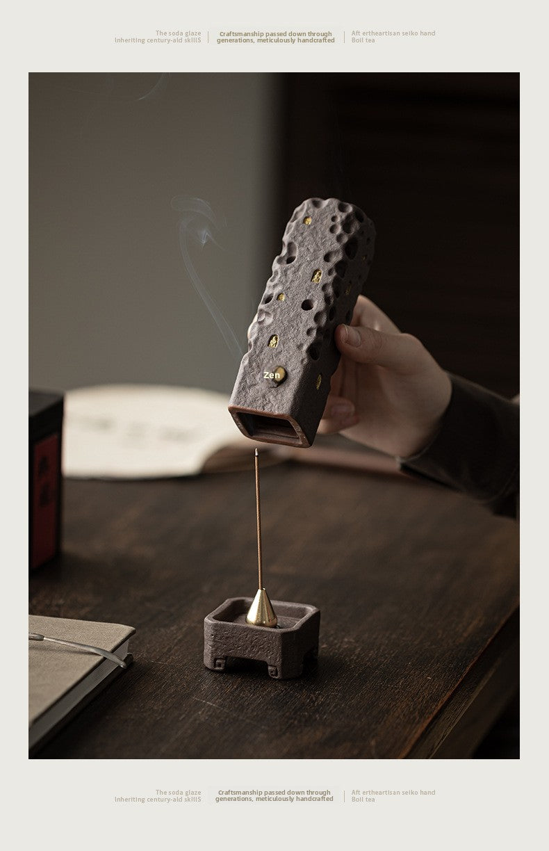 zensoullab Retro Zen Incense Burner Incense Holder Home Ceramic Covered Incense Stand Incense Tray Creative Aromatherapy Burner Incense Accessories