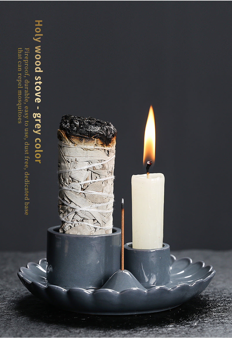 Peruvian Sacred Wood Tray Sage Tray Sacred Wood Stand Candle Holder Candle Tray Incense Burner Ceramic