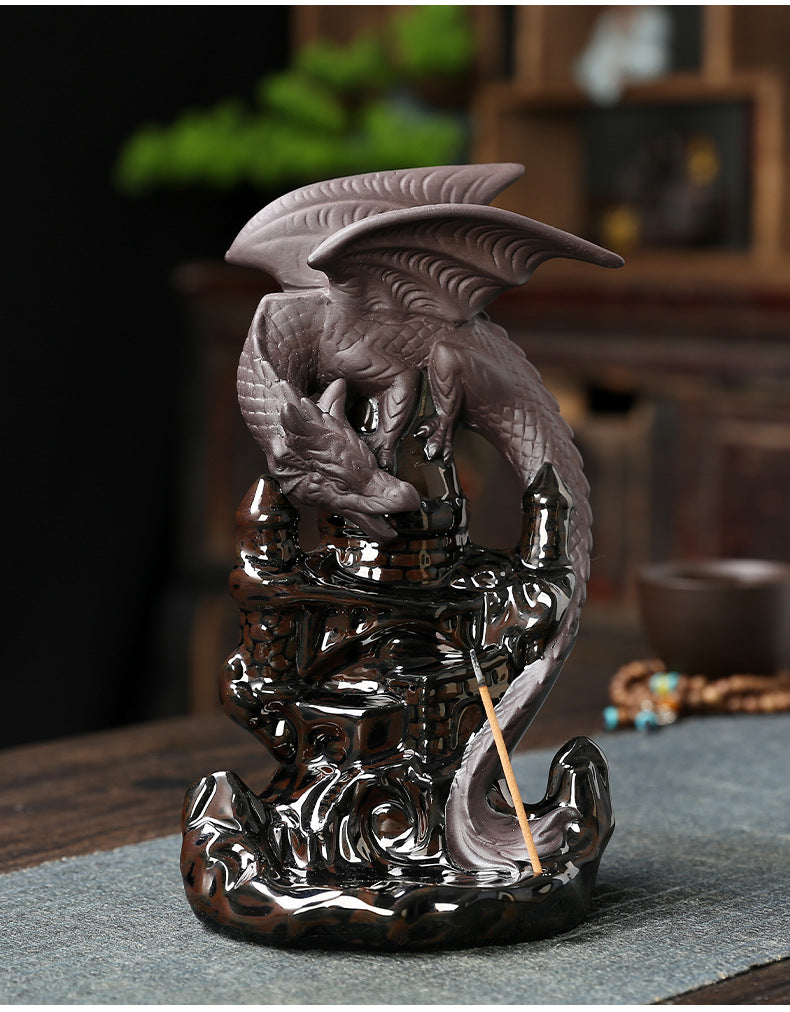 Ceramic Sandalwood Backflow Incense Burner Home Decor Creative European Style Pterosaur Waterfall Backflow Incense Burner