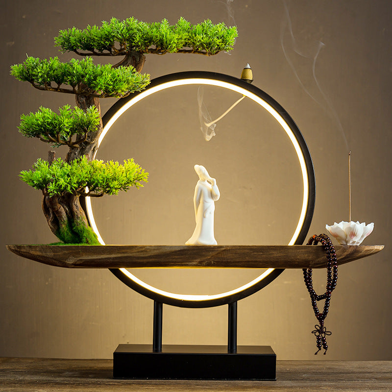 zensoullabled Lamp Circle Base Zen Backflow Incense Burner Chinese Style Home Entrance Decoration Office Tea Room Aromatherapy Burner Household