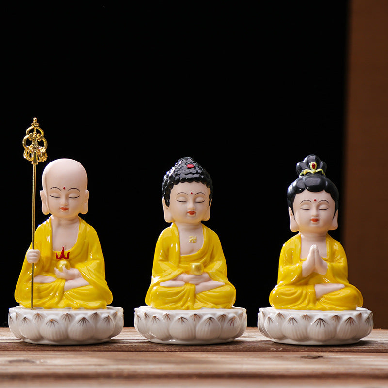 zensoullab Ceramic Saha Western Three Saints Home Worship Guanyin Bodhisattva Shakyamuni Buddha Ksitigarbha Buddha Statue Home Decor