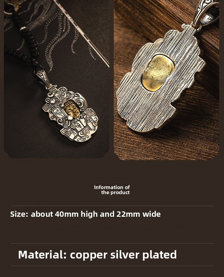 zensoullab Thai Silver Personalized Retro Six-Word Mantra Buddha Head Armor Trendy Creative Peace Jewelry Necklace Pendant for Men and Women