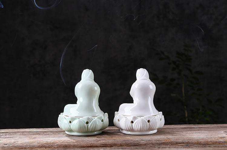 zensoullab Creative Ceramic Phaseless Buddha Figure Incense Burner Tea Ceremony Accessories Indoor Agarwood Home Zen Incense Holder Decoration