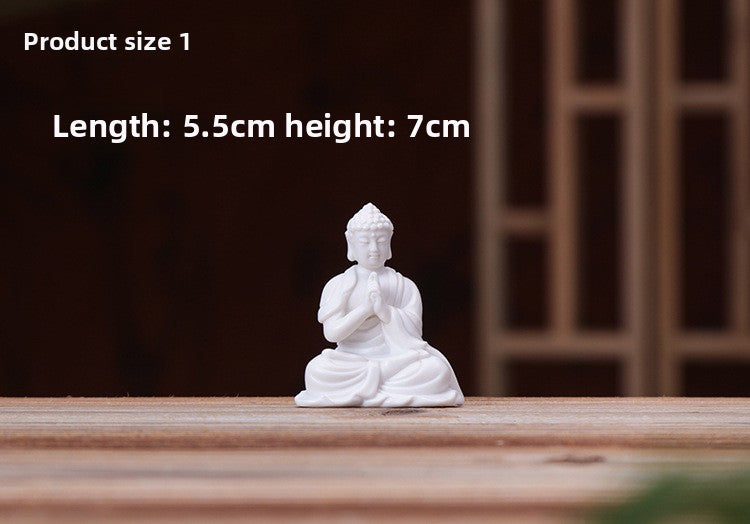 zensoullab Premium Handmade Ceramic Figure Bonsai Fish Tank Decoration White Porcelain Tathagata Little Monk Chinese Style Mini Small Ornament