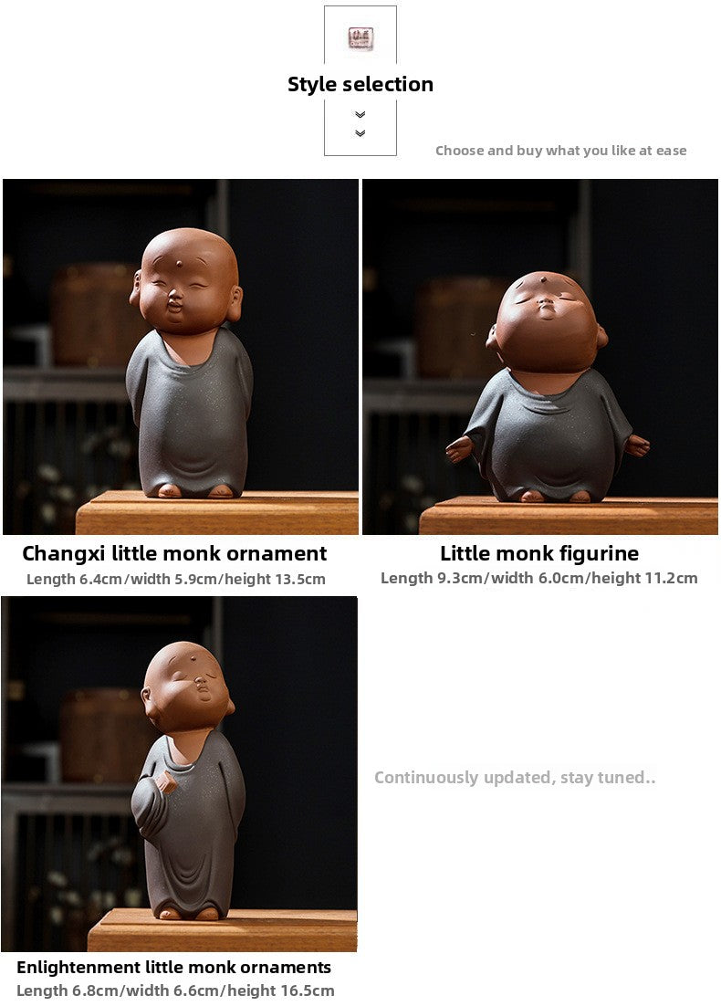 zensoullab Zen Purple Clay Little Monk Figure Creative Desktop Living Room New Chinese Style Study Entrance Tea Room Tea Pet Ceramic Ornament