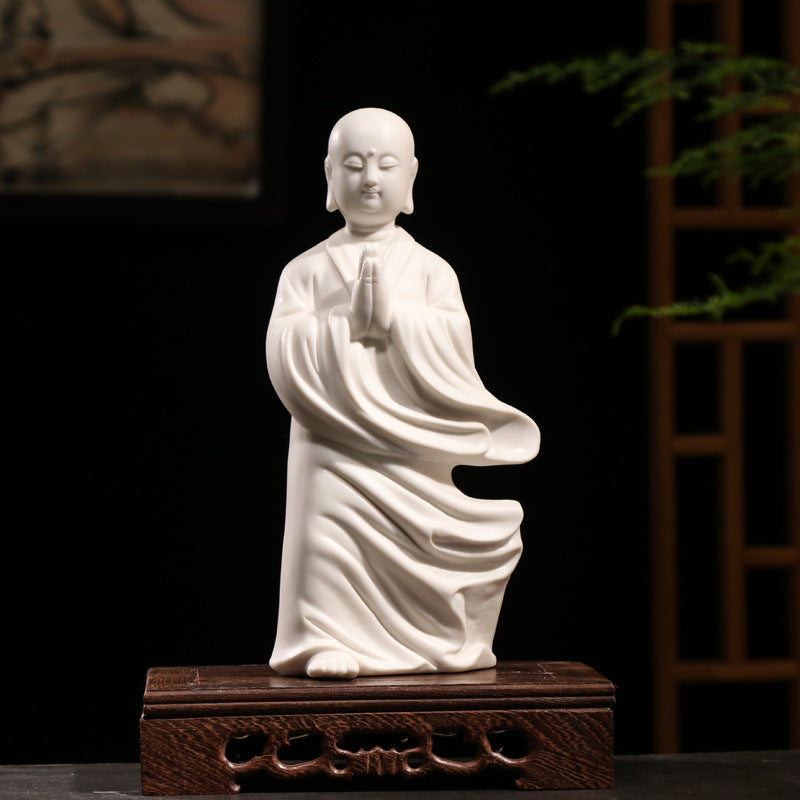 zensoullab Zen Style Dehua White Porcelain Little Monk Figurine Ceramic Little Novice Little Buddha Figure New Chinese Style Living Room Entrance Decoration