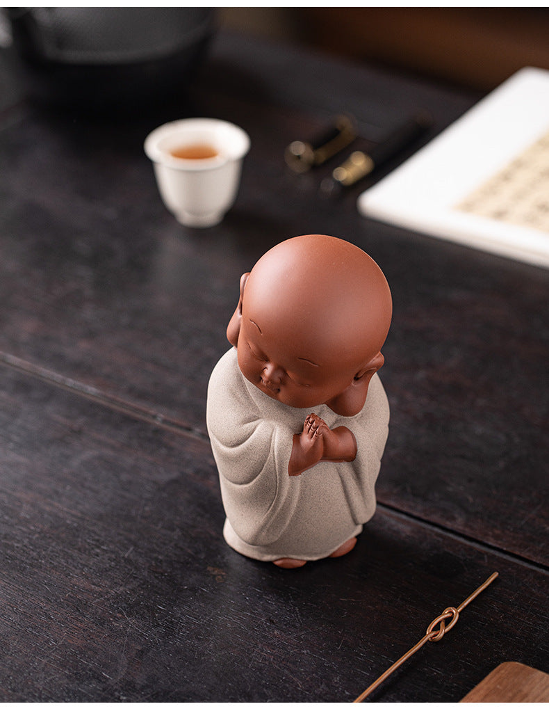 zensoullab New Chinese Style Ceramic Zen Little Monk Premium Desktop Ornament Creative Home Fish Tank Landscaping Tea Pet Decoration