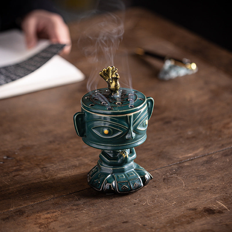 zensoullab Vintage Ceramic Cultural Creative Sanxingdui Incense Burner Home Indoor Sandalwood Burner Incense Burner Incense Supplies Aromatherapy Burner Ornament