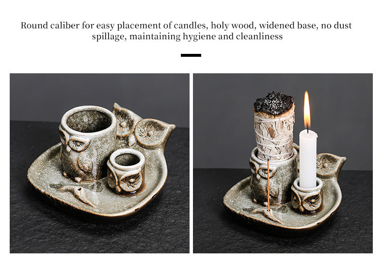 Kiln-Transformed Ceramic Candle Tray American Owl Sage Peruvian Sacred Wood Burning Stand Incense Holder Incense Seat
