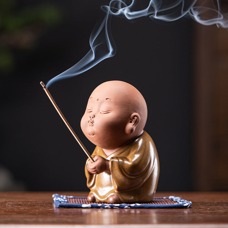 zensoullab Creative Ceramic Cute Little Monk Incense Desktop Ornament Home Incense Holder Incense Burner Incense Tray