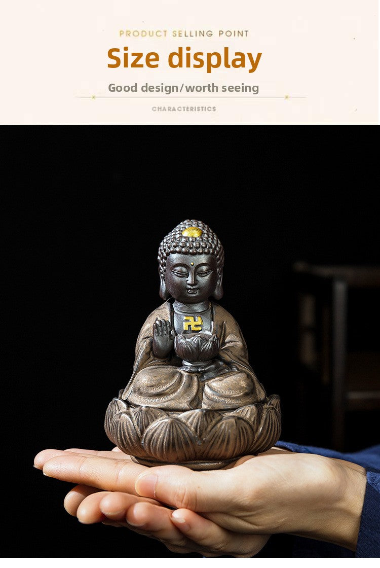 zensoullab Premium Retro Ceramic Buddha New Chinese Style Ornament Zen Tea Pet Home Living Room Desktop Tea Room Car Decoration