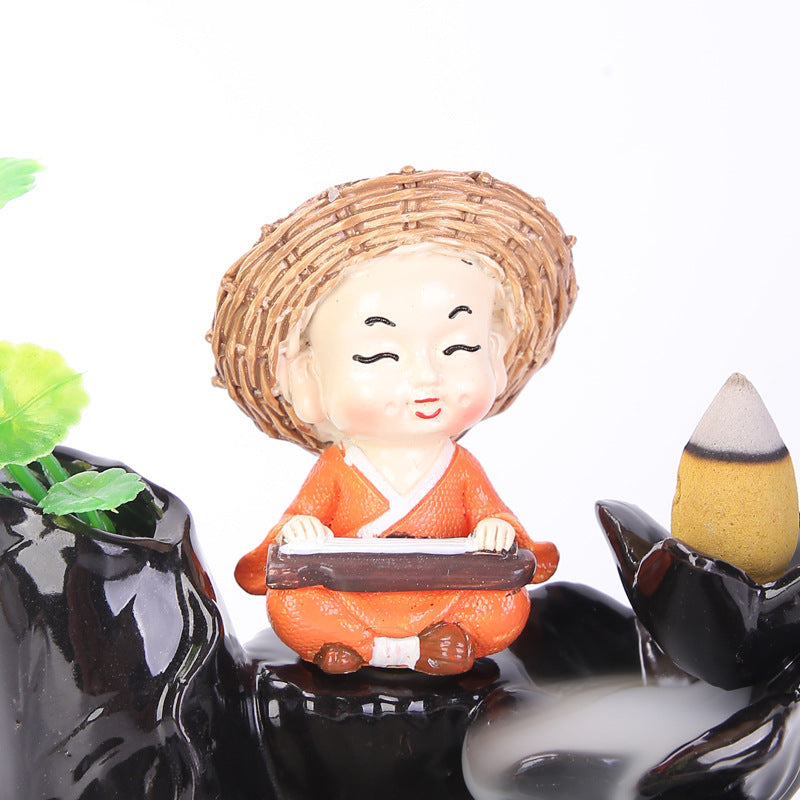 zensoullab Purple Clay Backflow Incense Burner Ceramic Creative Ornament Craft Incense Little Monk Viewing Smoke Mountain Water Flow