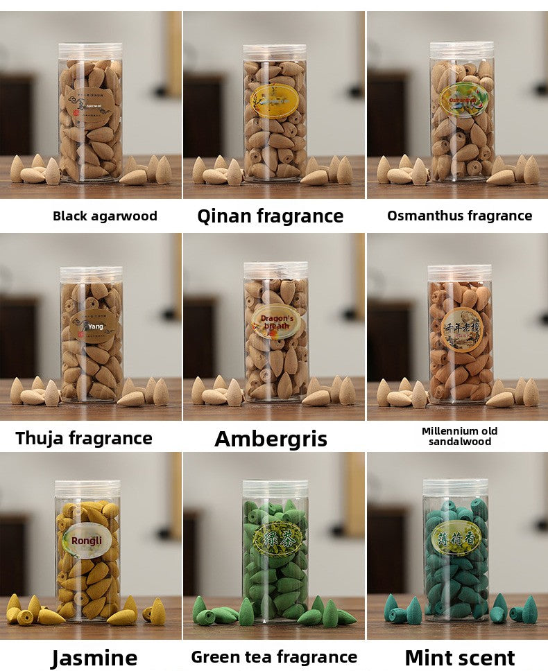 zensoullab Spring Reverse Plastic Bucket Flowing Incense Sandalwood 80 Pieces Reverse Flowing Incense Pellets Indoor Tower Incense Aromatherapy Incense