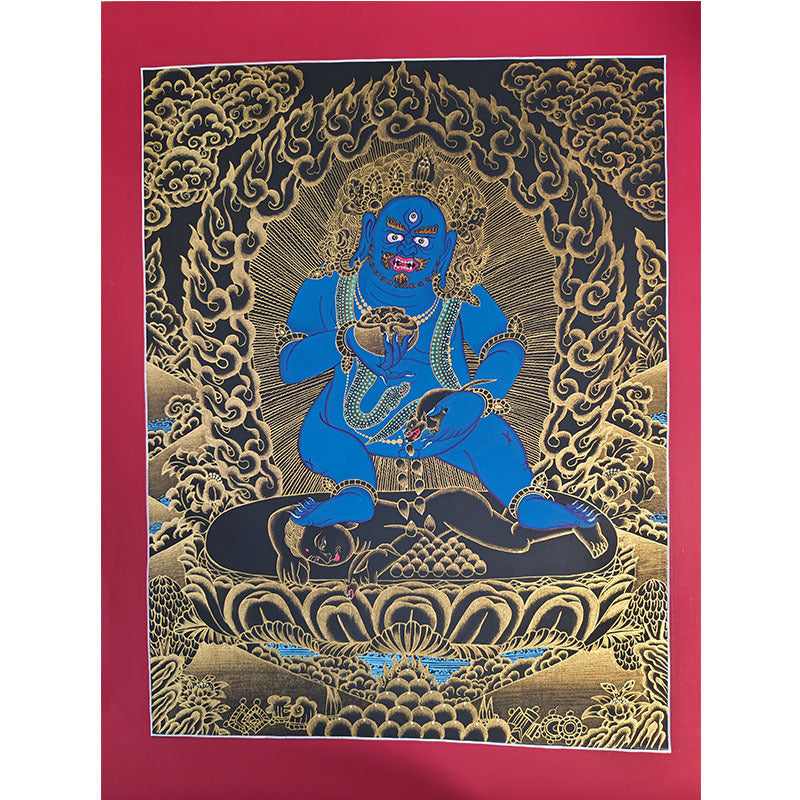 zensoullab Nepal Hand-painted Mahavairocana Thangka Yellow God of Wealth Manjushri Four-armed Guanyin Samantabhadra Green Tara Black Tang Entrance Hanging Painting