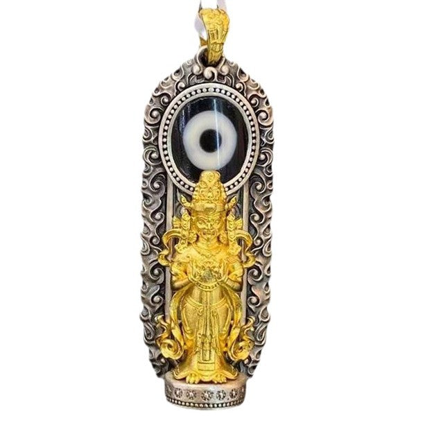zensoullab Thai Silver Vintage Enamel Dzi Bead Zakira Pendant Retro Personality Ethnic Style Guardian God Clothing Chain Pendant