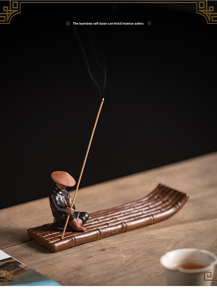 zensoullab Xie Ke Incense Burner for Home Indoor Sandalwood Agarwood Holder Zen Style Jiang Taigong Fishing Tea Room Ceramic Aromatherapy Burner Ornament