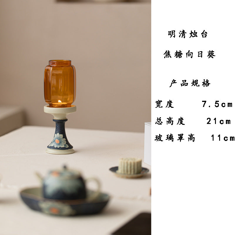 zensoullab Ming and Qing Hand-painted Blue and White Firestone Red Aromatherapy Candle Candle Holder Ornament Zen Ceramic Tea Ceremony Accessories Tea Room Atmosphere Lamp