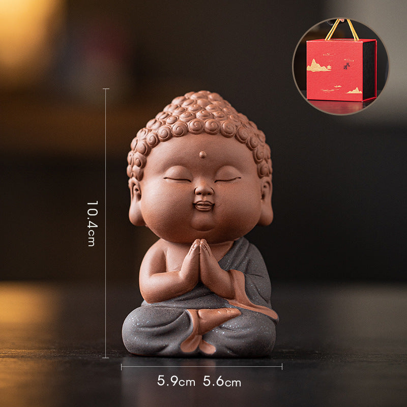 zensoullab Zen Purple Clay Small Buddha Figurine Cute Buddha Statue Chinese Style Home Tea Room Curio Shelf Tea Table Decoration